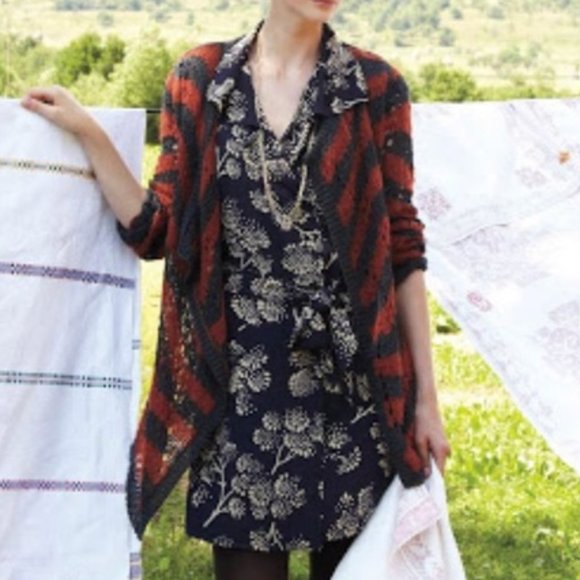 Anthropologie Guinevere Loose Stripes Cardigan in Gray and Burnt Orange Size XS - Picture 2 of 10